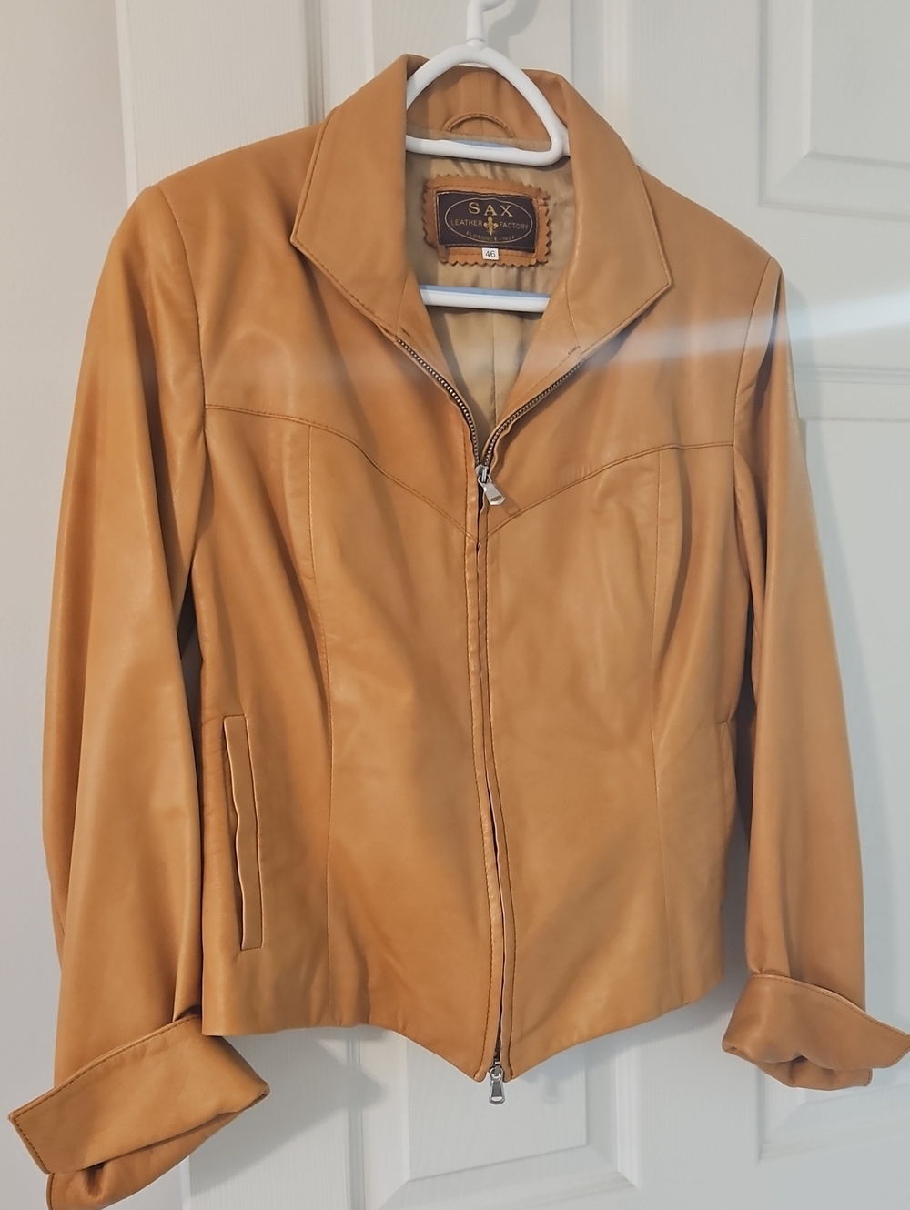 Vintage Italian Leather Women's Tan Zip-Front Jacket